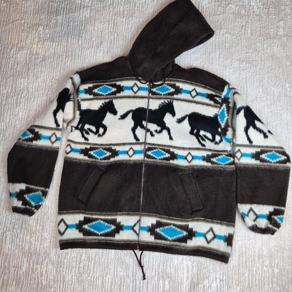 Earth Ragz Southwestern Horse Print Fuzzy Full Zip Hoodie  Size XL - Picture 5 of 14
